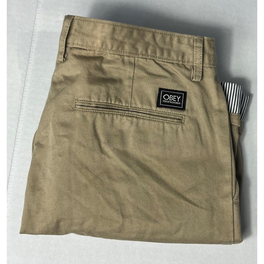 Obey Propaganda Mens Sz 32 Flat Front Shorts Khakis